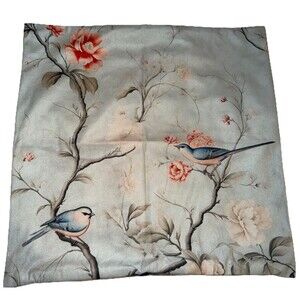 Pillow Cover Home Decor Blue Bird Flower Nature 17" Soft Zip Artsy Boho Spring